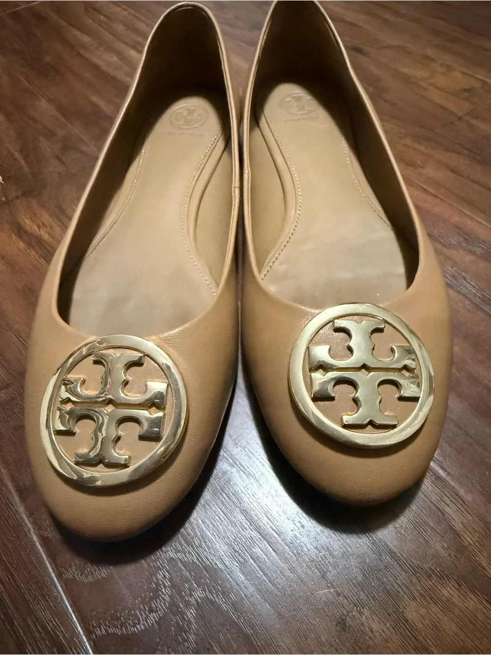 Tory Burch Beige Leather Logo Ballet Flats